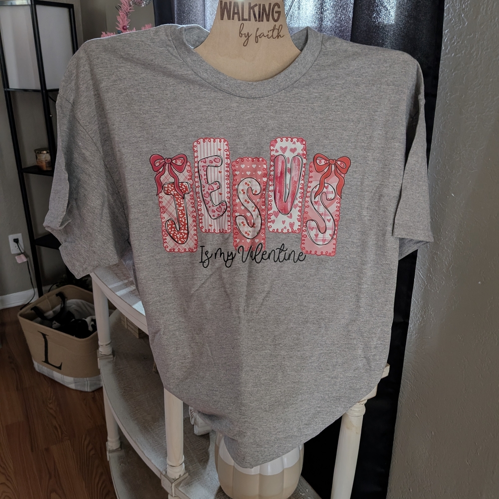 Gildan Gray Tee with Red and Pink Accents